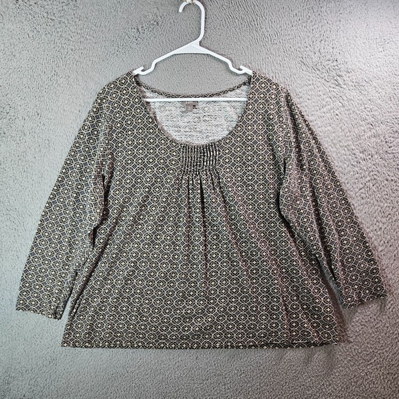 J. Jill Tops - J Jill Tee Top Women XL Stretch Geometric Print Gray‎ Black White